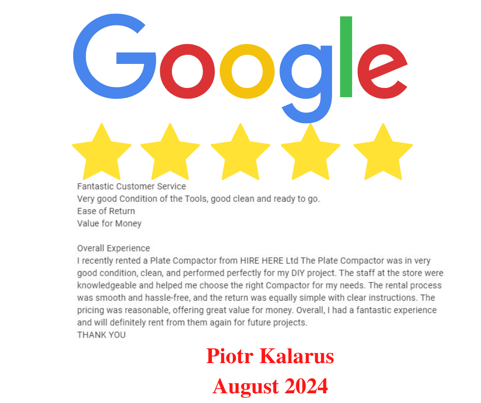 Hire Here Dublin 5 star Google Review  March 2024