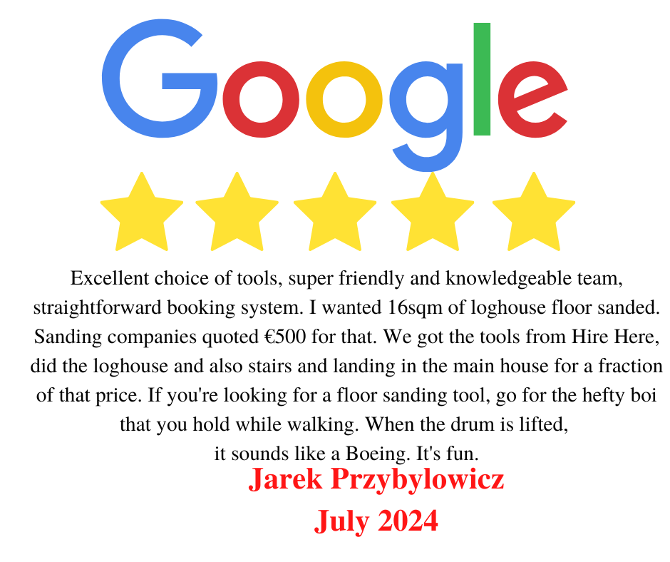 Hire Here Dublin 5 Star Google Review  March 2024