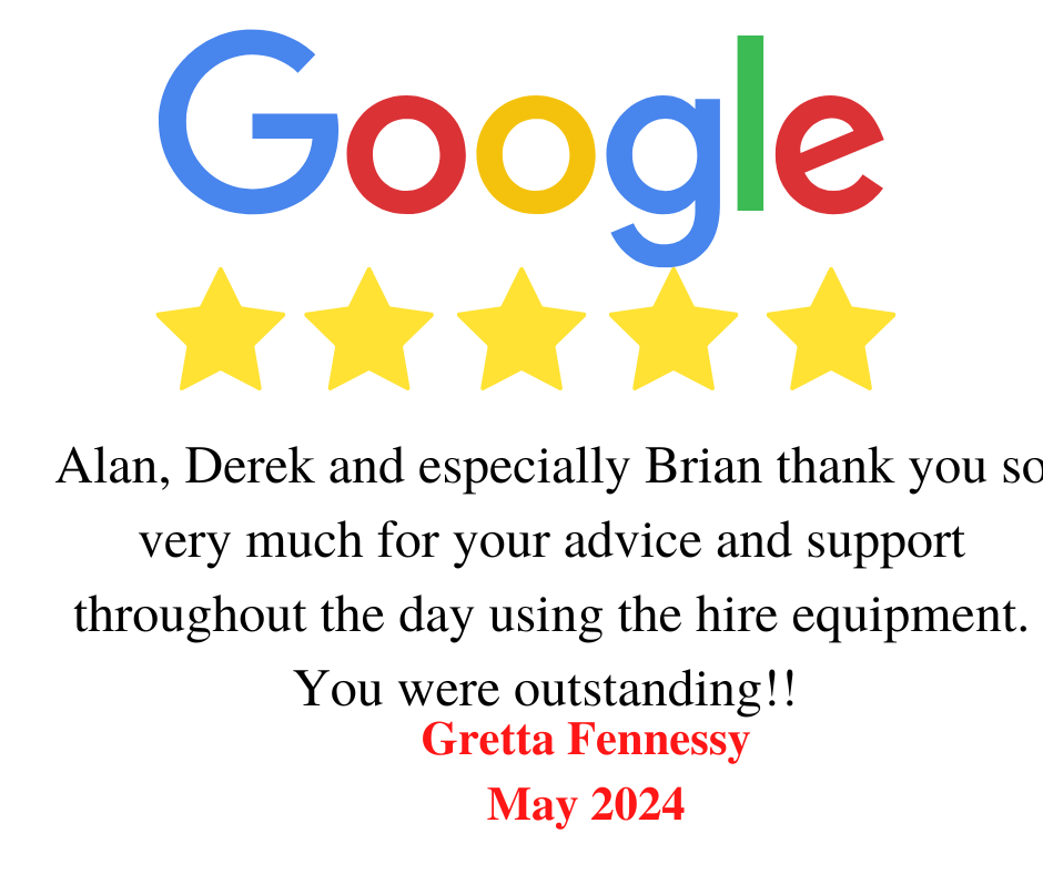 Hire Here Dublin 5 star Google Review  May 2024